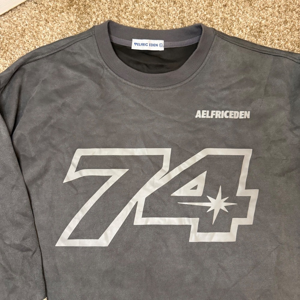 Men's Aelfric Eden Gray Oversized Crewneck Suede Sweatshirt Graphic Print SZ XL - Picture 2 of 10